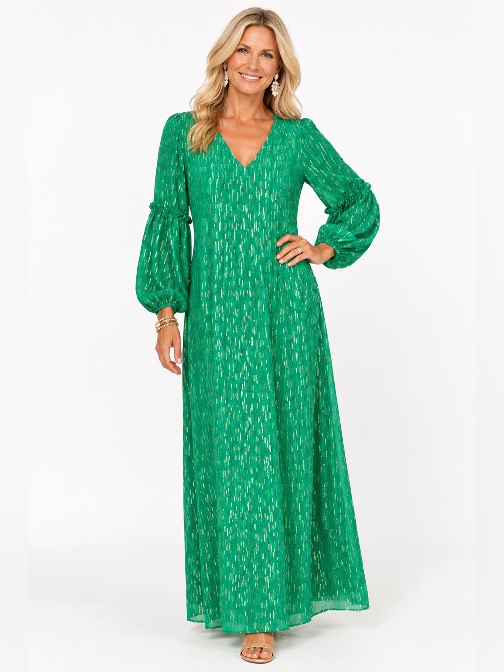 NWT Lilly Pulitzer Cleme Long Sleeve Green Maxi Dress, Size 4